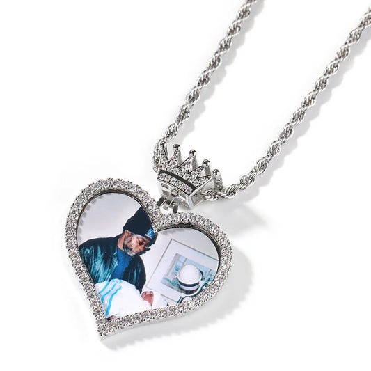 Crown Heart Photo Pendant